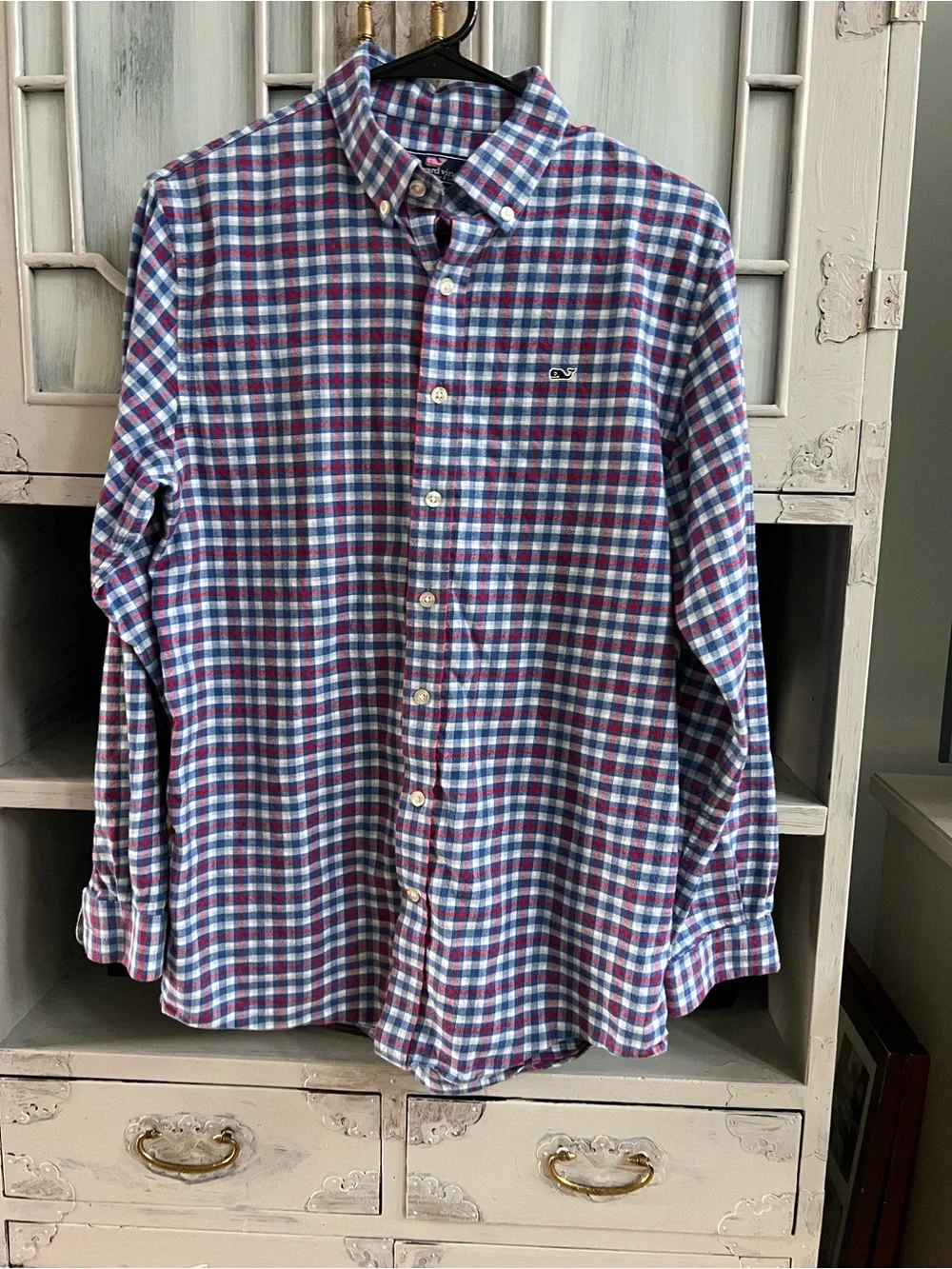 Vineyard Vines Blue and Red Plaid Button-Down Shirt XL(18)